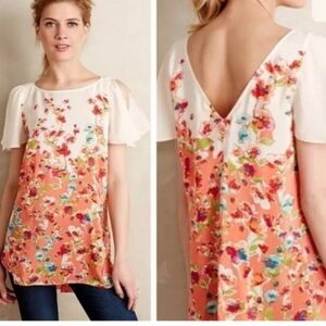 Anthropologie Maeve Ludovica 100% Silk Tunic Blouse Size Large